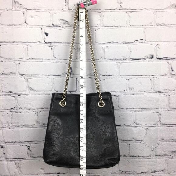 Doncastor Pebbled Leather Chain Link Double Handle Lined Black Bucket Handbag - Picture 16 of 16